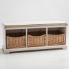 Newport White Hallway Storage Bench with 3 Shoe Storage Wicker Baskets &amp; Cushion