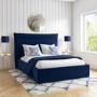 GRADE A1 - Maddox Navy Blue Velvet Double Bed Frame with Cushioned Headboard