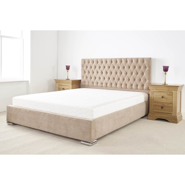 Fernley Double Bed Frame In Beige Soft Touch Linen Fabric 
