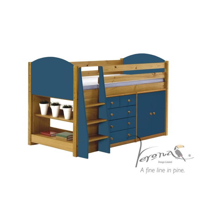 Verona Design Ltd Midsleeper Bed in Antique Pine and Blue
