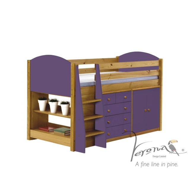 Verona Design Ltd Midsleeper Bed in Antique Pine and Lilac
