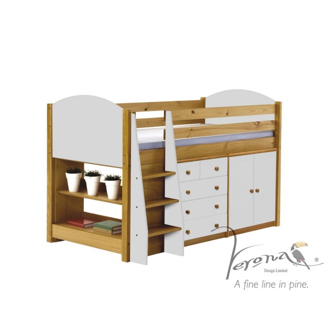 Verona Design Ltd Midsleeper Bed in Antique Pine and White