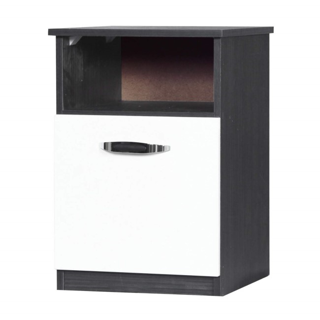 Piano Bedside Chest with Door in Matt Black with White Gloss