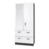 One Call Furniture Piano 2 Door Combi Mirror Wardrobe in Matt Black with White Gloss
