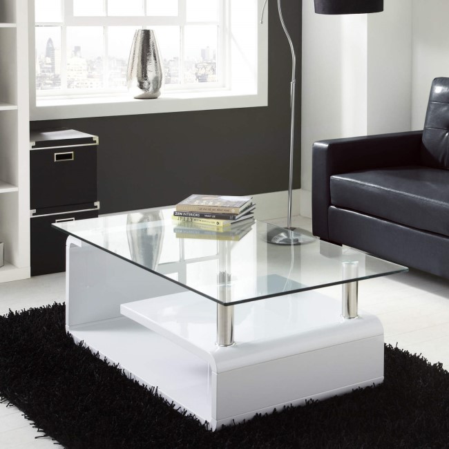 Tiffany High Gloss White and Glass Rectangular Coffee Table