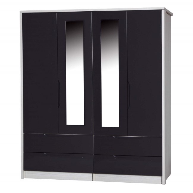 Avola Premium Plus 4 Door Combi Wardrobe with Mirrors in White & Grey Gloss