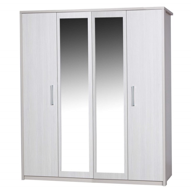 Avola Premium 4 Door Wardrobe with Mirrors in Cream/White