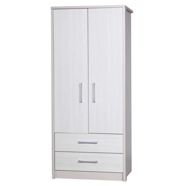 One Call Furniture Avola Premium 2 Door Combi Wardrobe in Cream/White