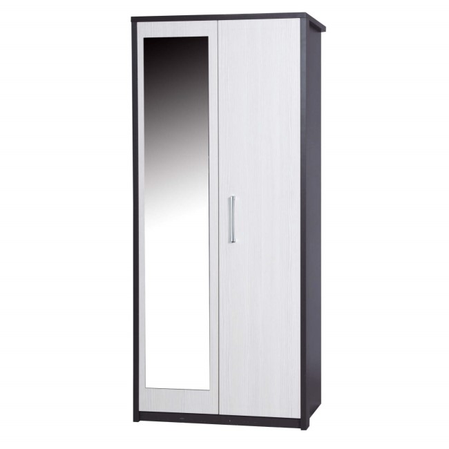 One Call Furniture Avola Premium 2 Door Wardrobe with Mirror in Grey with White