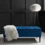 Navy Blue Velvet End-of-Bed Ottoman Storage Bench with Button Detail - Safina