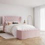 Pink Velvet King Size Ottoman Bed with Winged Headboard - Safina