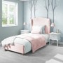 Pink Velvet Upholstered Single Bed Frame with High Winged Headboard - Safina
