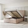GRADE A1 - Safina Buttoned Wing Back Double Ottoman Bed in Beige Velvet