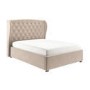 Beige Velvet Double Ottoman Bed with Winged Headboard - Safina