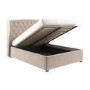 Beige Velvet King Size Ottoman Bed with Winged Headboard - Safina