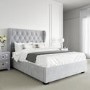 GRADE A2 - Grey Velvet Small Double Ottoman Bed with Diamante Headboard - Safina