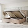 Beige Velvet Super King Ottoman Bed with Winged Headboard - Safina