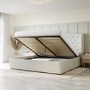 GRADE A1 - Cream Fabric Super King Ottoman Bed with Winged Headboard - Safina