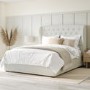 GRADE A1 - Cream Fabric Small Double Ottoman Bed with Winged Headboard - Safina