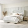 GRADE A1 - Cream Fabric Small Double Ottoman Bed with Winged Headboard - Safina