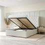 Cream Fabric Small Double Ottoman Bed with Winged Headboard - Safina