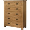 Rustic Saxon Oak Chest of Drawers with 5 Drawers
