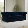 GRADE A2 - Navy Velvet Chesterfield Pull Out Sofa Bed - Seats 3 - Bronte