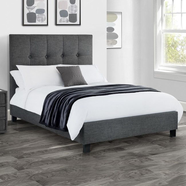 Dark Grey Upholstered Double Bed Frame with High Headboard - Sorrento - Julian Bowen