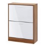 LPD Strand White High Gloss and Walnut Shoe Storage Cabinet with 2 Shoe Compartments 12 Pairs