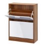 LPD Strand White High Gloss and Walnut Shoe Storage Cabinet with 2 Shoe Compartments 12 Pairs