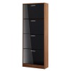 GRADE A2 - LPD Strand 4 Door Shoe Cabinet in Black High Gloss and Walnut 