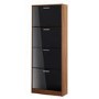 LPD Strand Black High Gloss and Walnut Shoe Storage Cabinet with 4 Shoe Compartments 24 Pairs