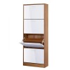 LPD Strand White High Gloss and Walnut Shoe Storage Cabinet with 4 Shoe Compartments 24 Pairs