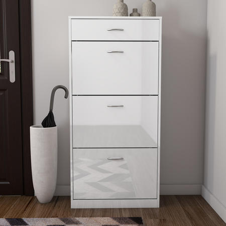 GRADE A1 - Torino Shoe Cabinet in White High Gloss 4 Drawer -18 Pairs