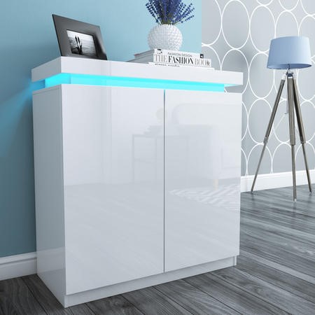 Tiffany Shoe Cabinet In White High Gloss With Led Lighting