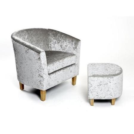 Silver Crushed Velvet Tub Chair and Footstool Set