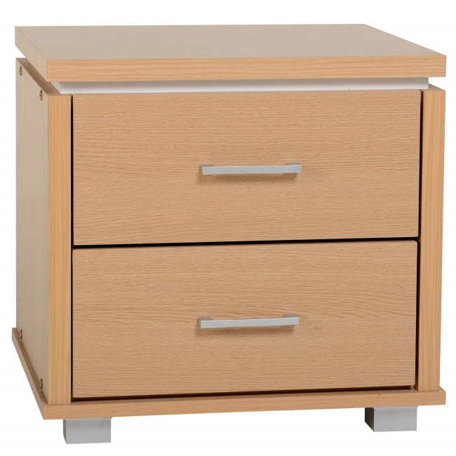 Seconique Julia 2 Drawer Bedside Table In Beech With White Trim