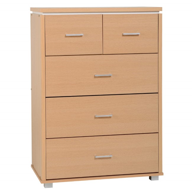 Seconique Julia 3 Over 2 Drawer Chest In Beech With White Trim