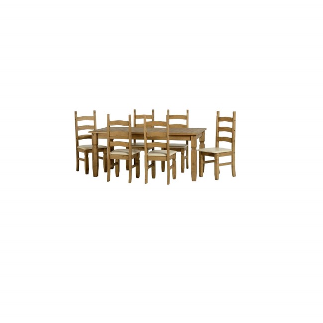 Dining Table & 6 Chairs in Pine with Cream Faux Leather - Corona
