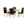 Seconique Wexford Dining Set - Oak Dining Table &amp; 4 Black Faux Leather Dining Chairs