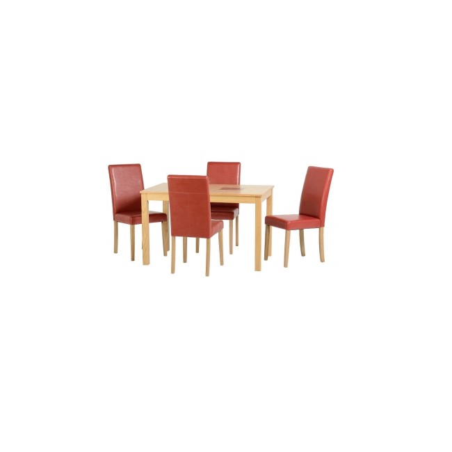 Seconique Wexford Oak Dining Set + 4 Red Faux Leather Dining Chairs