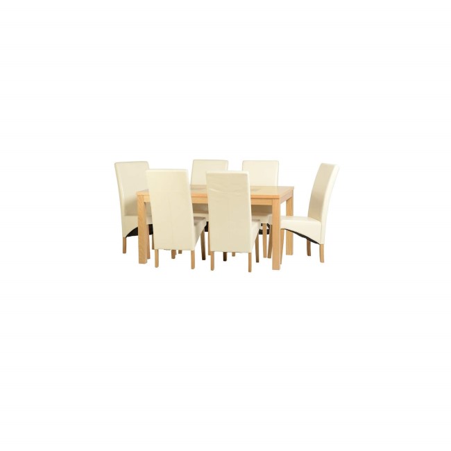 Seconique Wexford Dining Set- Oak Dining Table & 6 Cream Faux Leather Dining Chairs