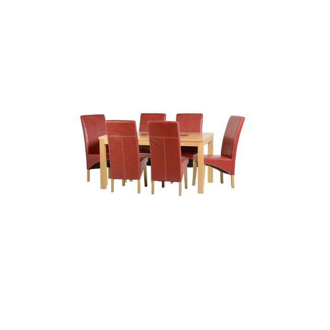 Seconique Wexford Dining Set - Oak Dining Table & 6 Red Faux Leather G1 Dining Chairs