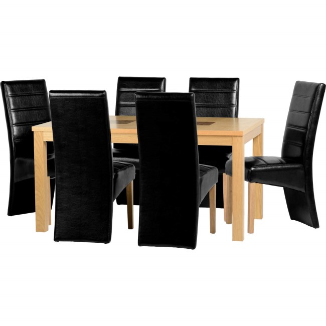 Seconique Wexford Oak Effect Dining Table & 6 Black Faux Leather Dining Chairs