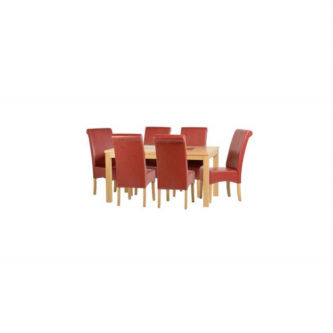 Seconique Wexford Dining Set - Oak Dining Table & 6 Red Faux Leather G10 Dining Chairs