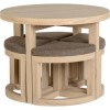 Round Oak and Brown Linen Space Saving Dining Table and Chairs - Seconique