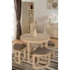 Round Oak and Brown Linen Space Saving Dining Table and Chairs - Seconique