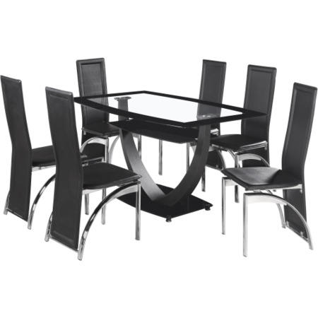 GRADE A1 - Seconique Henley 6 Seat Dining Set in Clear Glass and Black