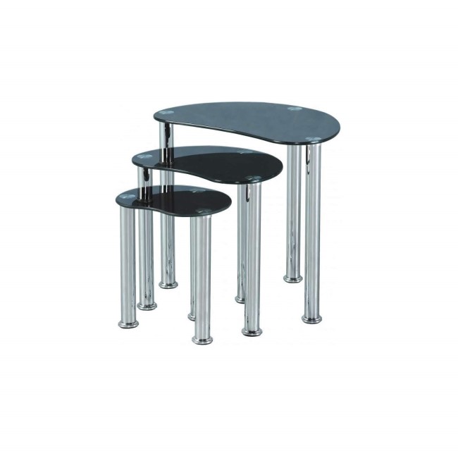 Seconique Cara Nest of Tables - Black Glass/Silver