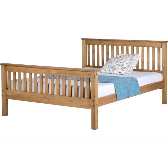 Rustic Pine King Size Bed Frame with Footboard - Monaco - Seconique